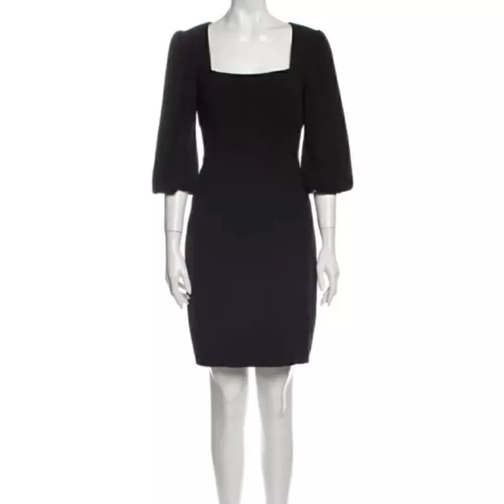 David Meister Women’s 2 Square Neck Dress Black 3/4 Sleeve Casual Knee Length